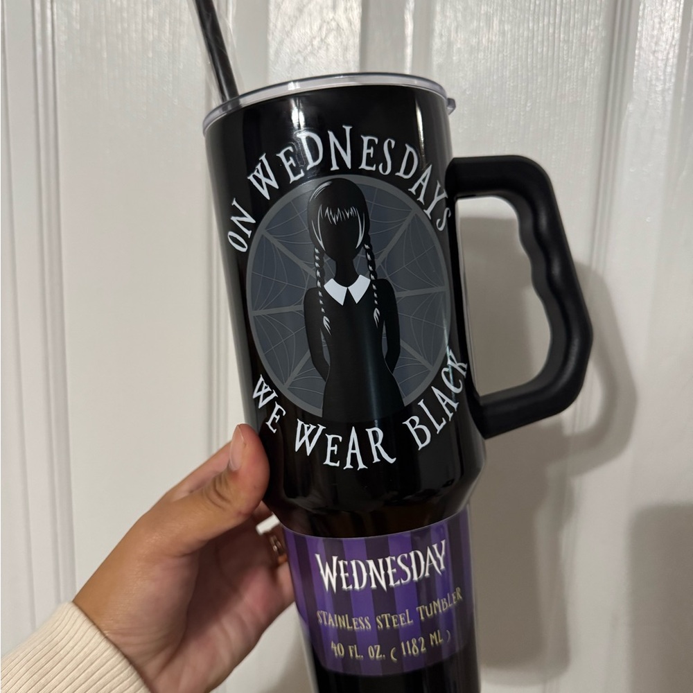 T.J.Maxx Black and Purple Wednesday Stainless Steel Tumbler